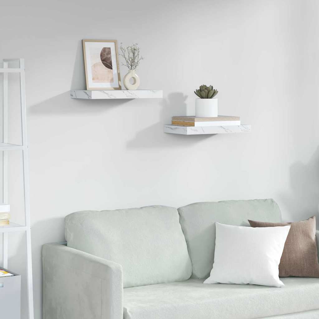 Væghylde 2 pcs Hvid marmor 40 x 23,5 x 4 cm Konstrueret træ