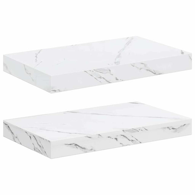 Væghylde 2 pcs Hvid marmor 40 x 23,5 x 4 cm Konstrueret træ