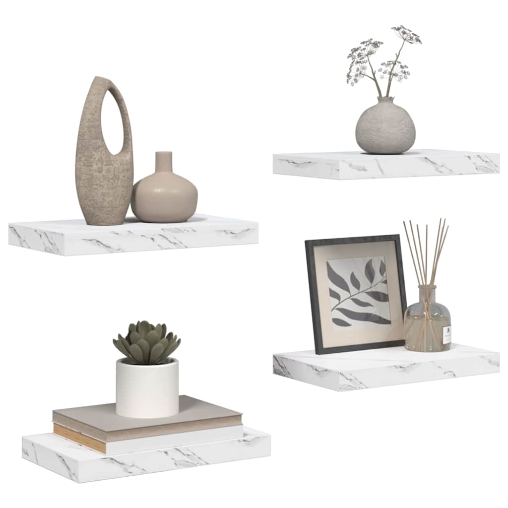 Væghylde 4 pcs Hvid marmor 40 x 23,5 x 4 cm Konstrueret træ