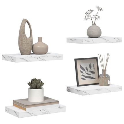 Væghylde 4 stk. Hvid marmor 40 x 23,5 x 3,8 cm Konstrueret træ
