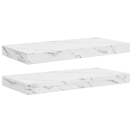 Væghylde 2 stk. Hvid marmor 50 x 23,5 x 3,8 cm Konstrueret træ