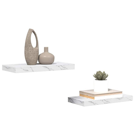 Væghylde 2 stk. Hvid marmor 50 x 23,5 x 3,8 cm Konstrueret træ