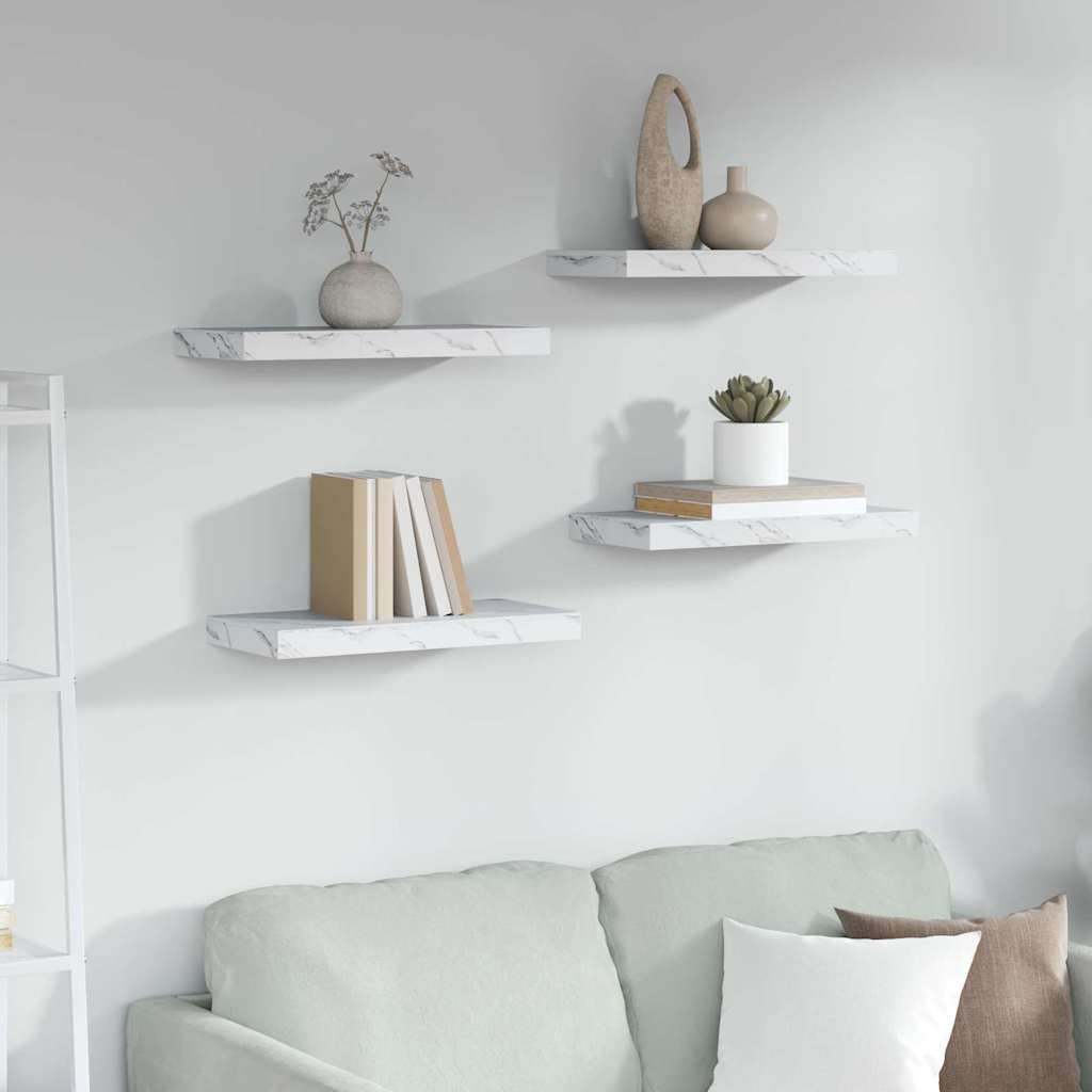 Væghylde 4 pcs Hvid marmor 50 x 23,5 x 4 cm Konstrueret træ