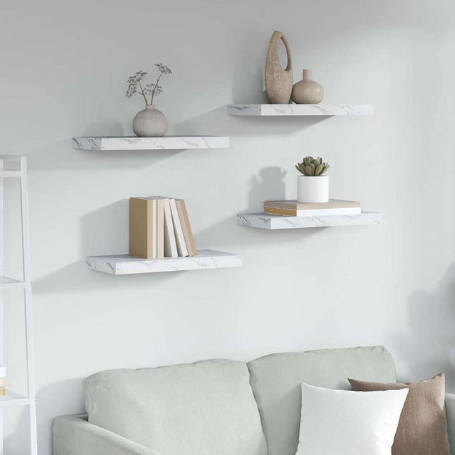 Væghylde 4 pcs Hvid marmor 50 x 23,5 x 4 cm Konstrueret træ