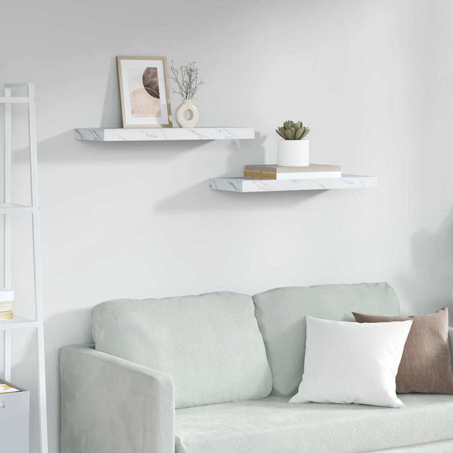 Væghylde 2 pcs Hvid marmor 60 x 23,5 x 4 cm Konstrueret træ
