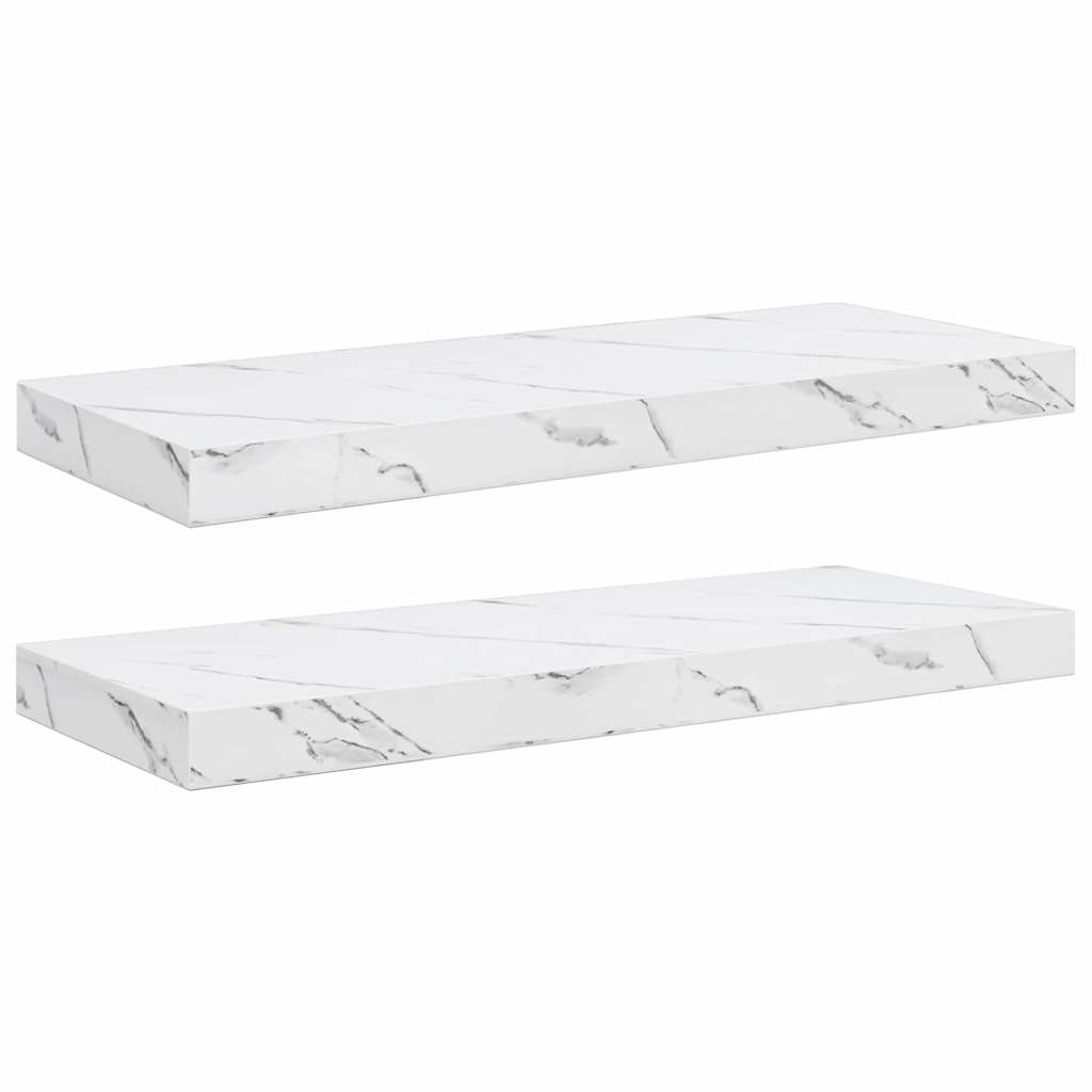 Væghylde 2 pcs Hvid marmor 60 x 23,5 x 4 cm Konstrueret træ
