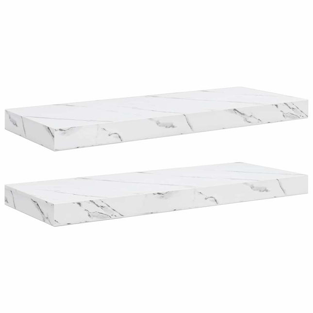 Væghylde 2 pcs Hvid marmor 60 x 23,5 x 4 cm Konstrueret træ