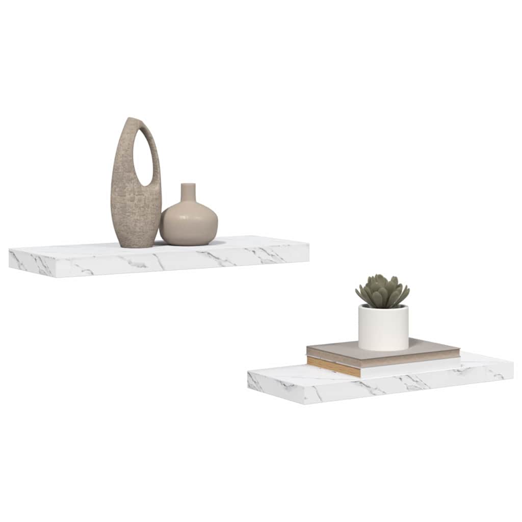 Væghylde 2 pcs Hvid marmor 60 x 23,5 x 4 cm Konstrueret træ