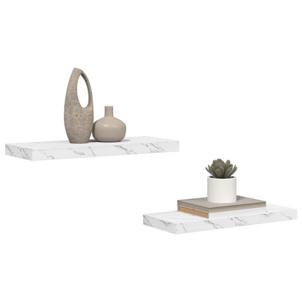 Væghylde 2 stk. Hvid marmor 60 x 23,5 x 3,8 cm Konstrueret træ