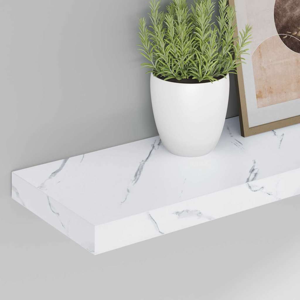 Væghylde 2 pcs Hvid marmor 80 x 23,5 x 4 cm Konstrueret træ