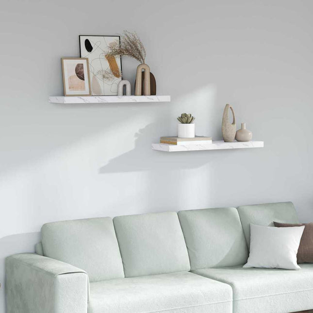 Væghylde 2 pcs Hvid marmor 80 x 23,5 x 4 cm Konstrueret træ