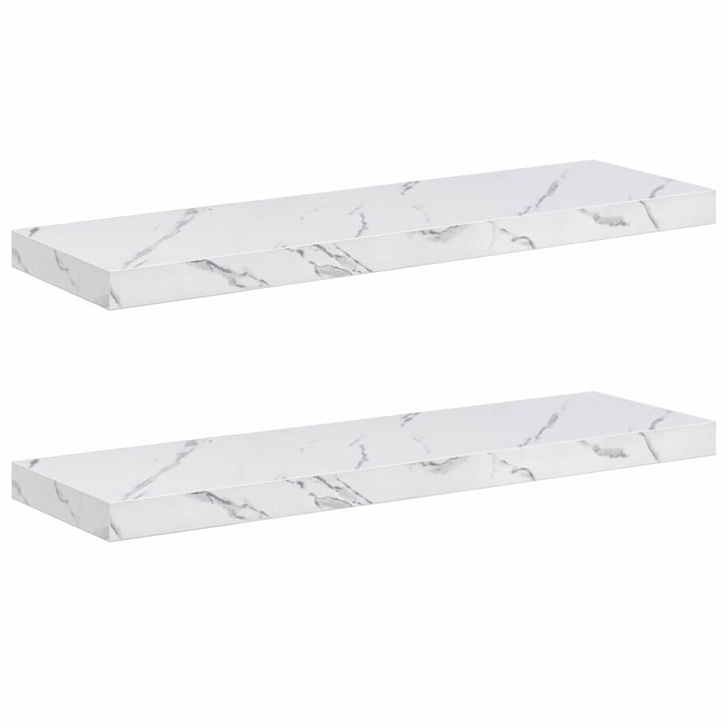 Væghylde 2 pcs Hvid marmor 80 x 23,5 x 4 cm Konstrueret træ