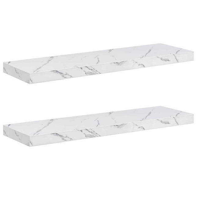 Væghylde 2 pcs Hvid marmor 80 x 23,5 x 4 cm Konstrueret træ