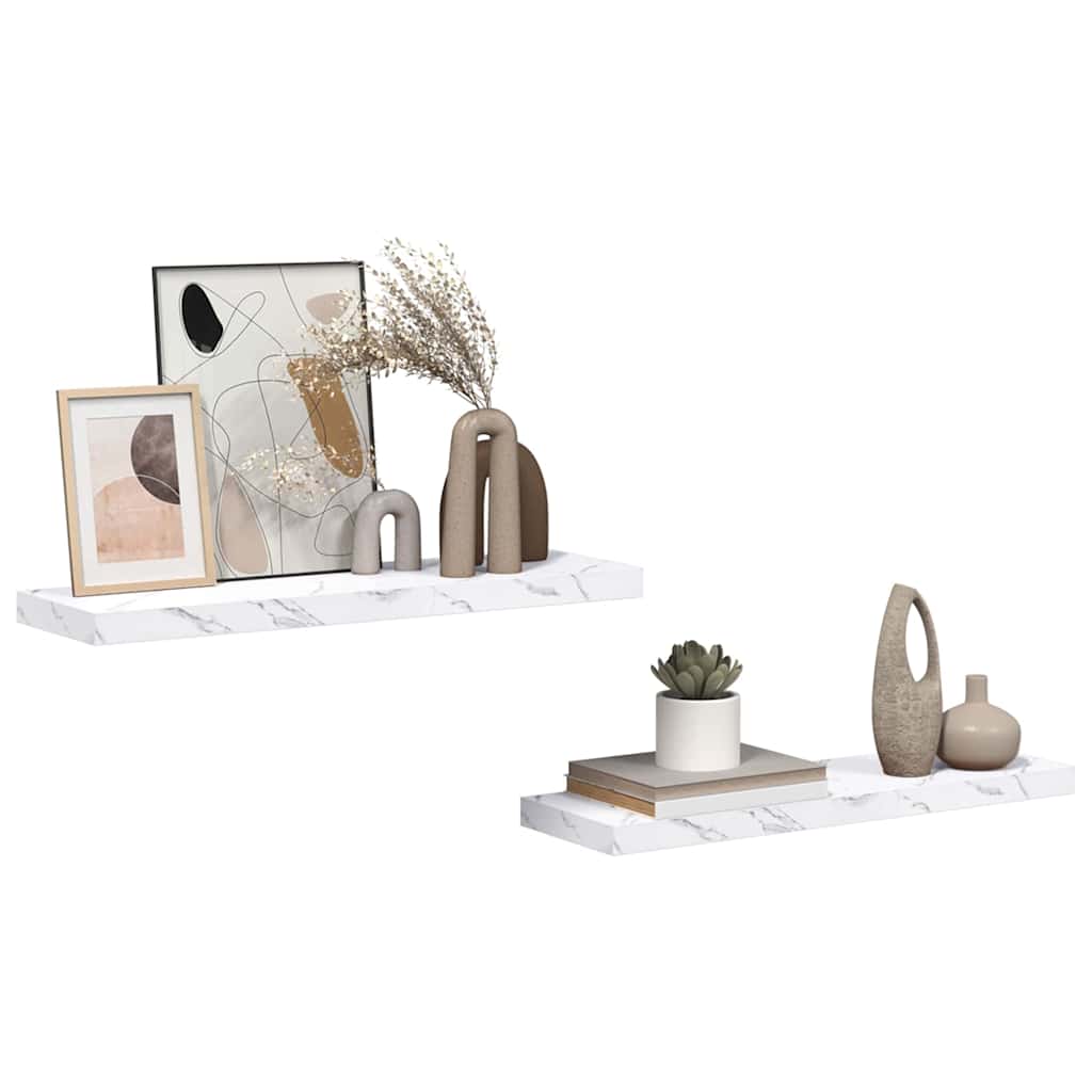 Væghylde 2 pcs Hvid marmor 80 x 23,5 x 4 cm Konstrueret træ