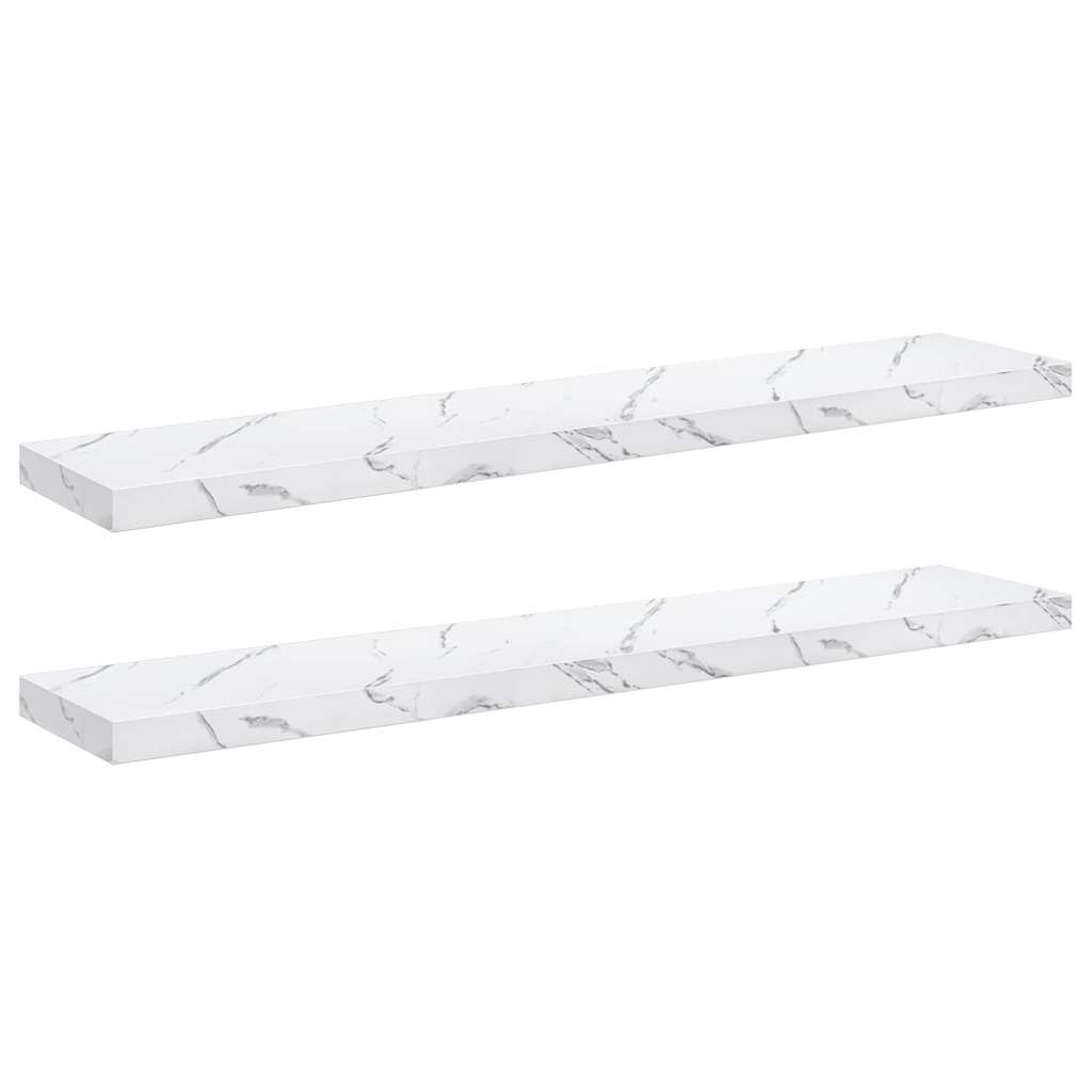 Væghylde 2 pcs Hvid marmor 120 x 23,5 x 4 cm Konstrueret træ