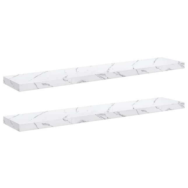 Væghylde 2 pcs Hvid marmor 120 x 23,5 x 4 cm Konstrueret træ