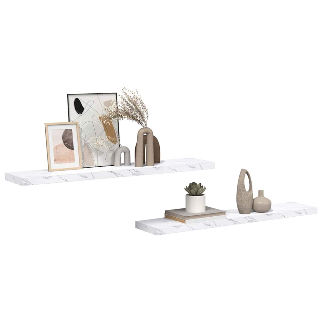 Væghylde 2 pcs Hvid marmor 120 x 23,5 x 4 cm Konstrueret træ