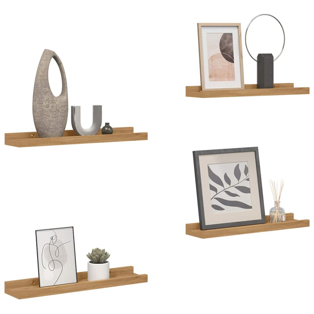 Væghylde med hylde 4 pcs Brun 60 x 9 x 3 cm Konstrueret træ