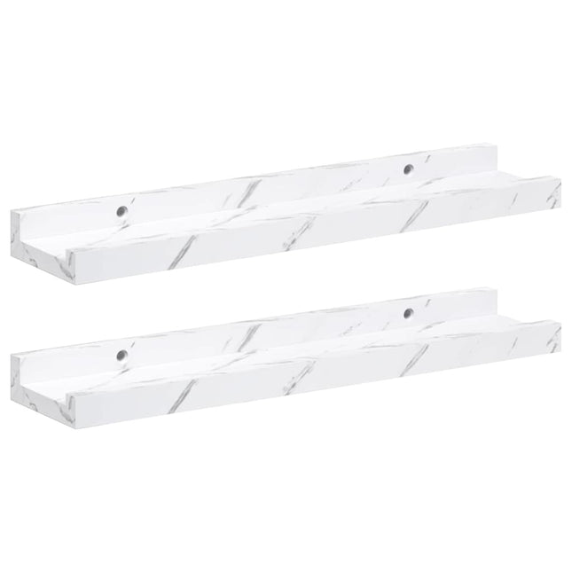 Væghylde 2 stk. Hvid marmor 40 x 9 x 3 cm Konstrueret træ