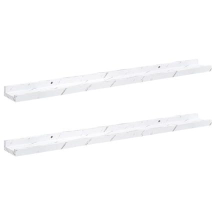 Væghylde 2 pcs Hvid marmor 80 x 9 x 3 cm Konstrueret træ