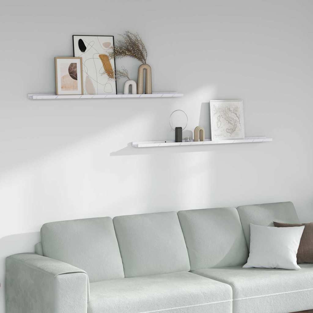 Væghylde 2 pcs Hvid marmor 115 x 9 x 3 cm Konstrueret træ