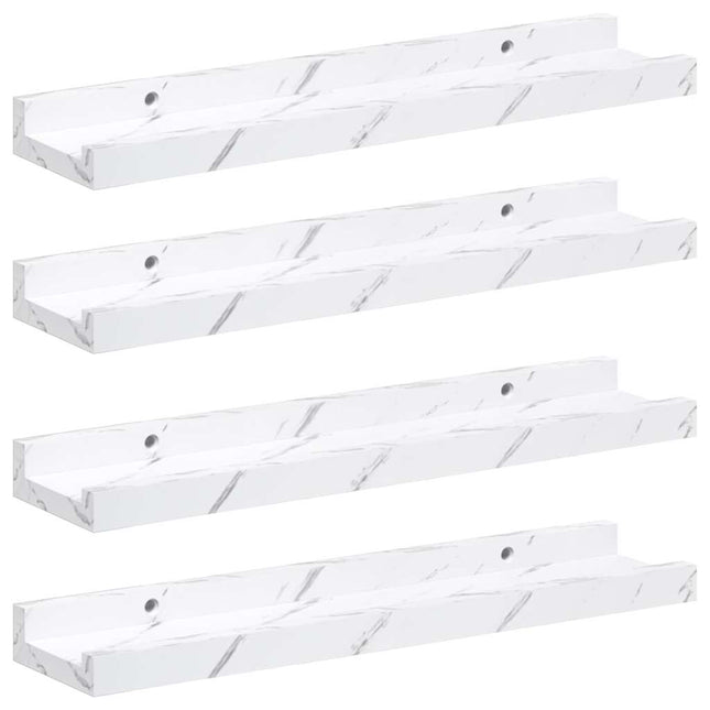 Væghylde 4 stk. Hvid marmor 40 x 9 x 3 cm Konstrueret træ