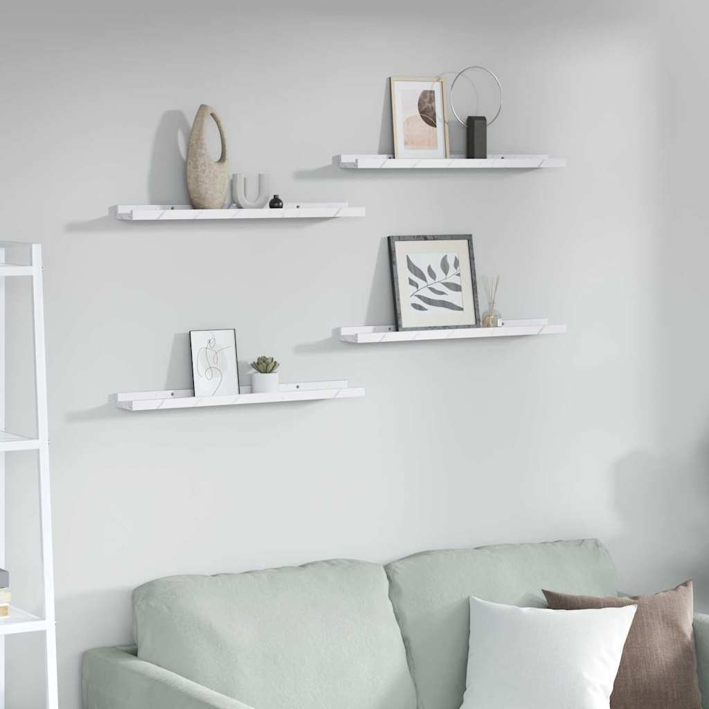 Væghylde 4 pcs Hvid marmor 60 x 9 x 3 cm Konstrueret træ