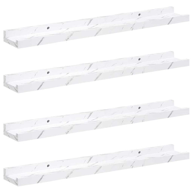 Væghylde 4 stk. Hvid marmor 60 x 9 x 3 cm Konstrueret træ