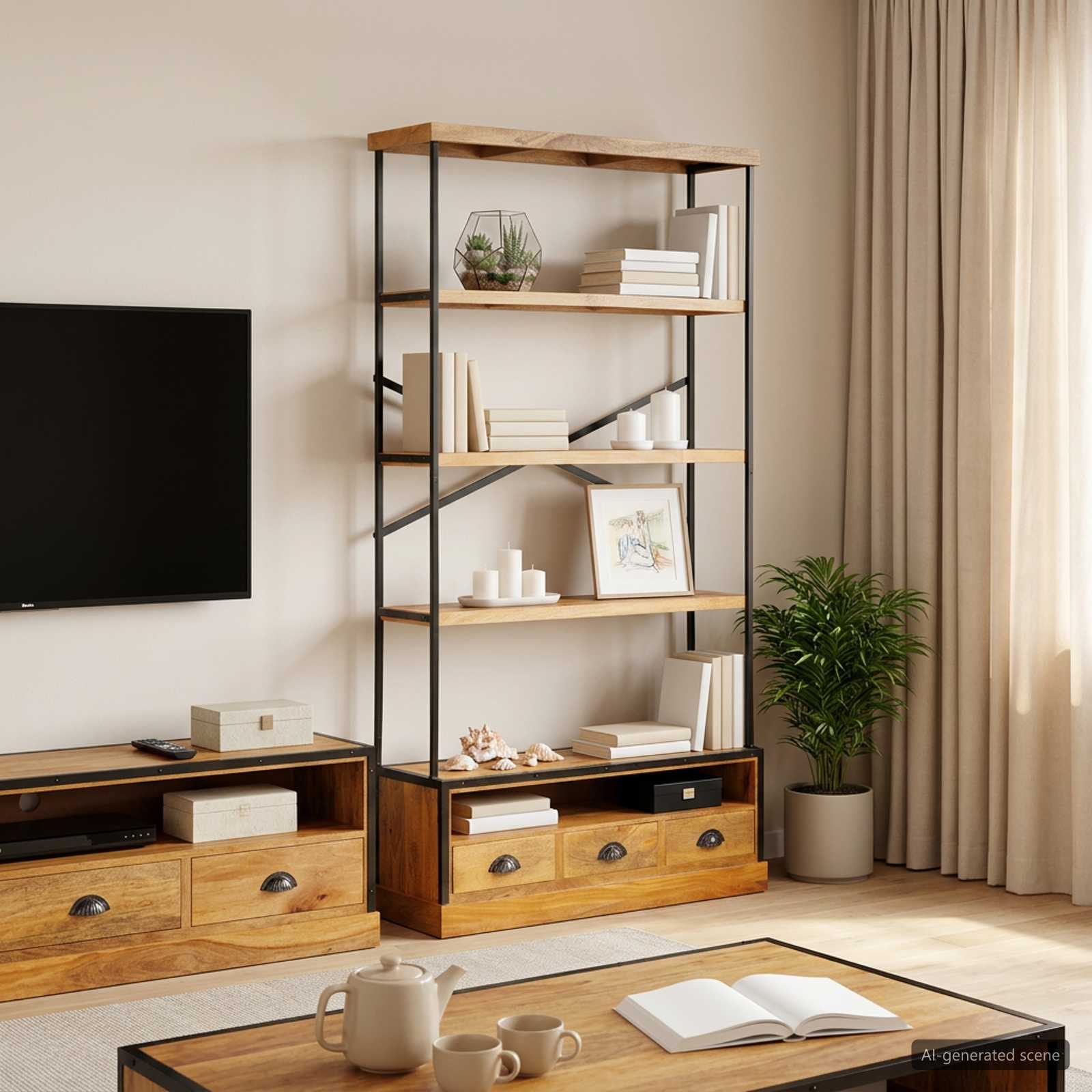 vidaXL Bogreol - 5-etagers - 100x30x180 cm - Natur