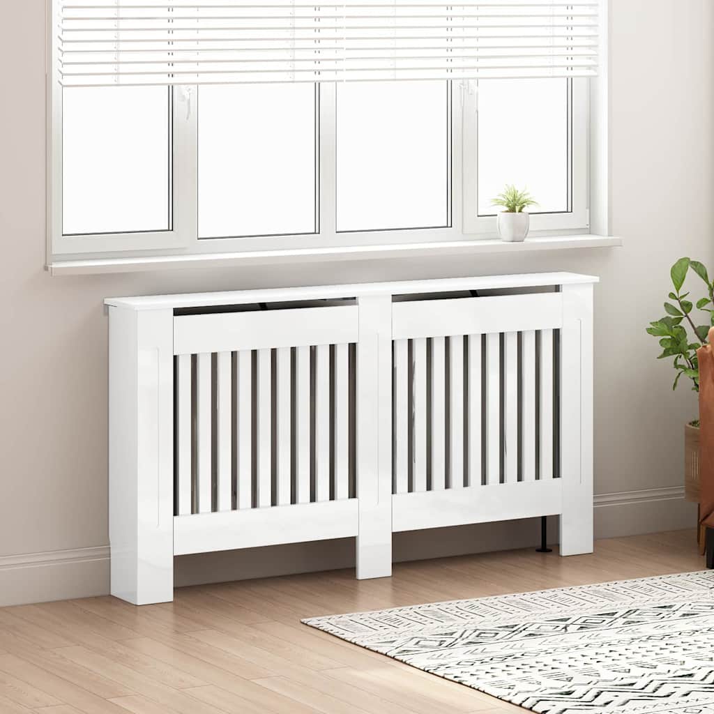 Radiatorcover Høj gloss hvid 152 x 19 x 81,5 cm Konstrueret træ