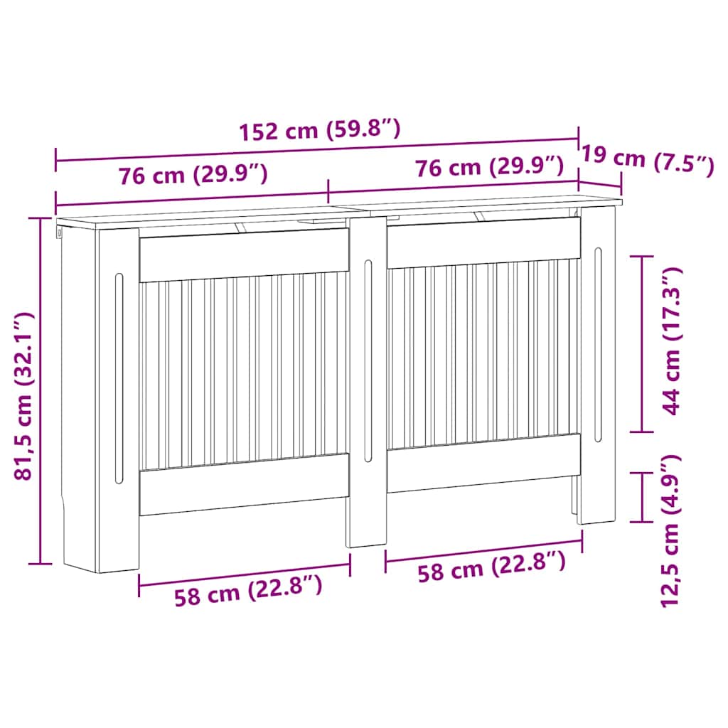 Radiatorcover Høj gloss hvid 152 x 19 x 81,5 cm Konstrueret træ