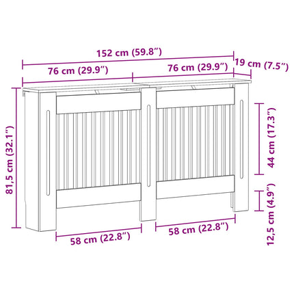 Radiatorcover Hvid højglans 152 x 19 x 81,5 cm Konstrueret træ