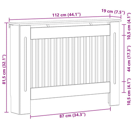 Radiatorcover Hvid højglans 112 x 19 x 81,5 cm Konstrueret træ