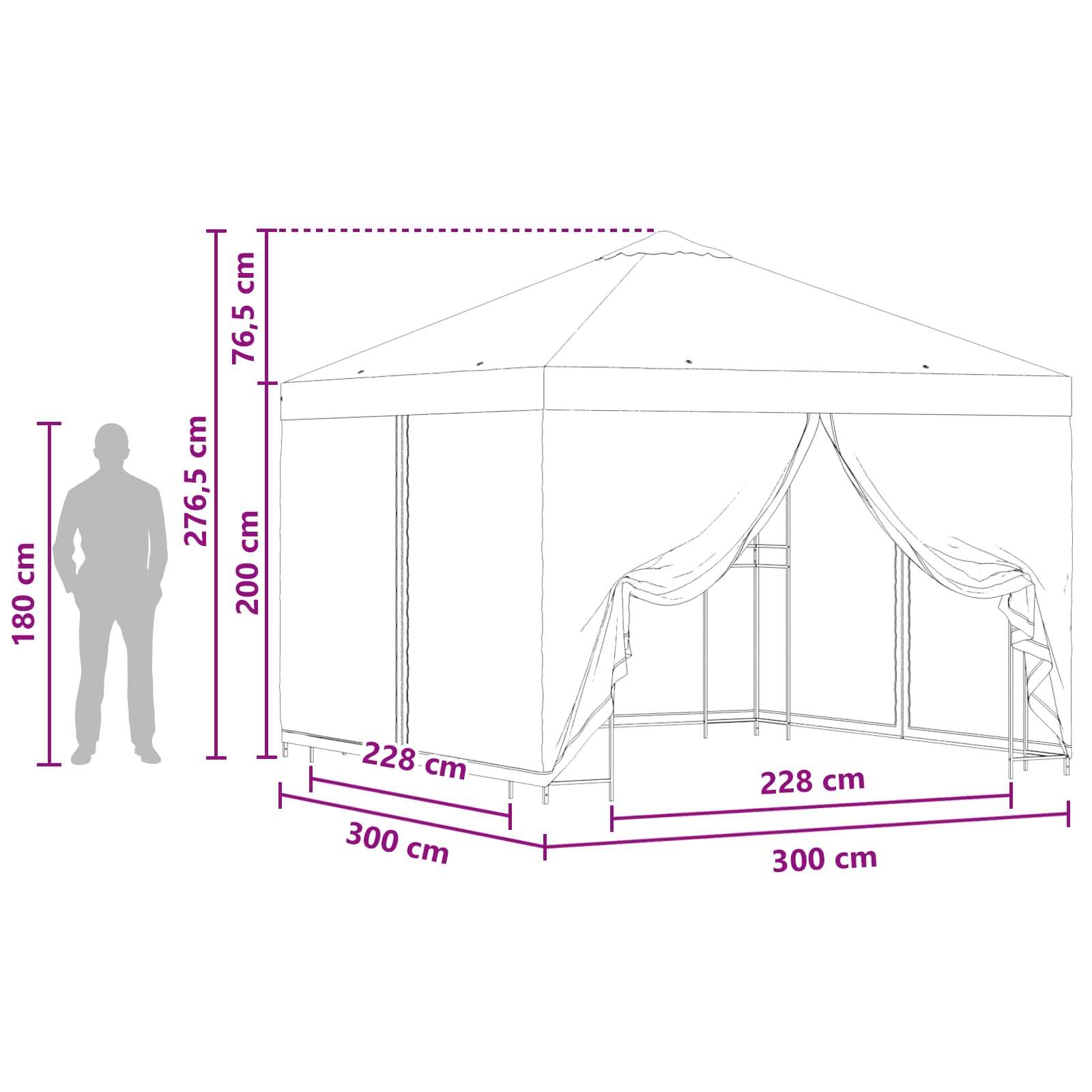 Havelæger med sidevægge 3 x 3 m Blå Polyester og Stål 190 gsm