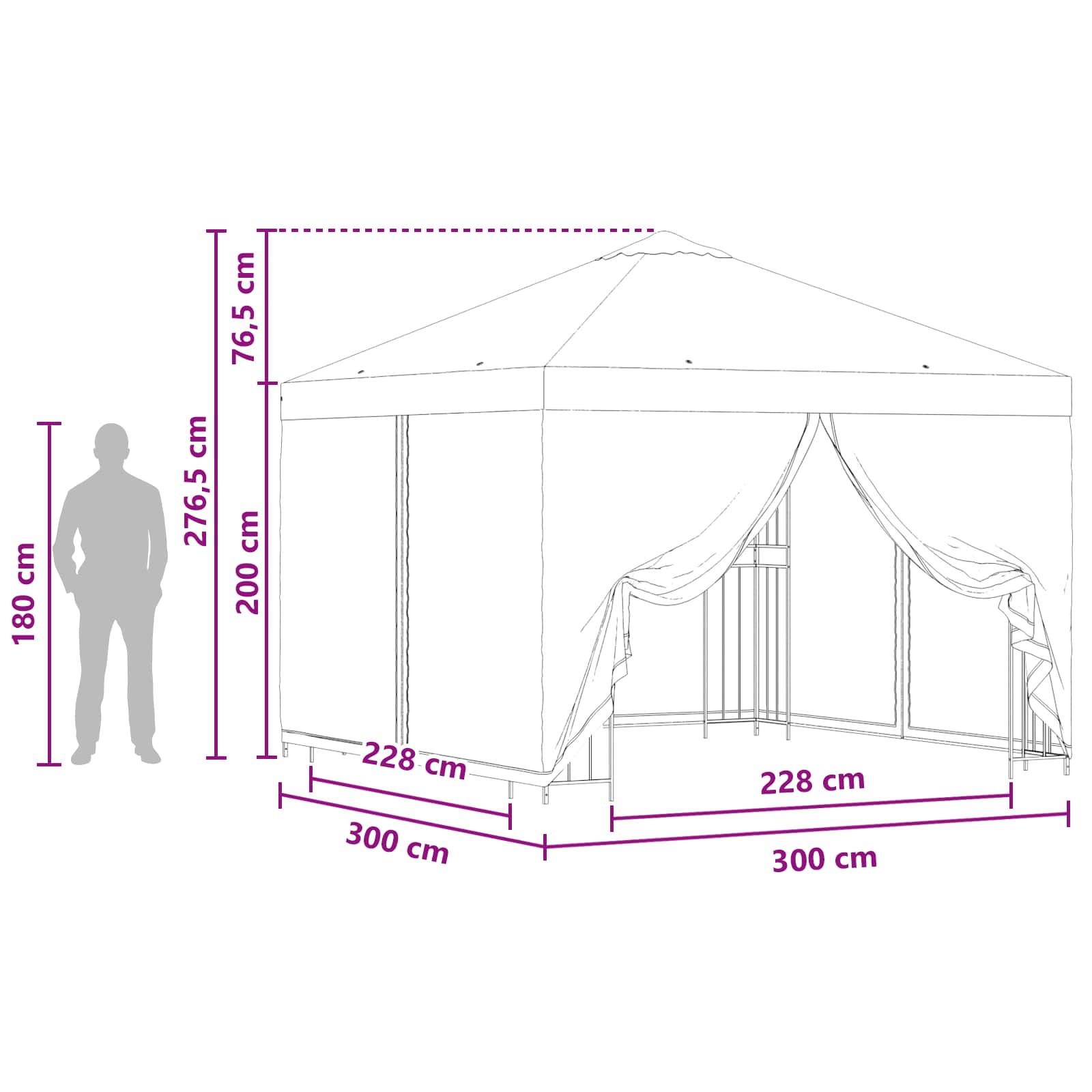 Havelæger med sidevægge 3 x 3 m Gul Polyester og Stål 190 gsm