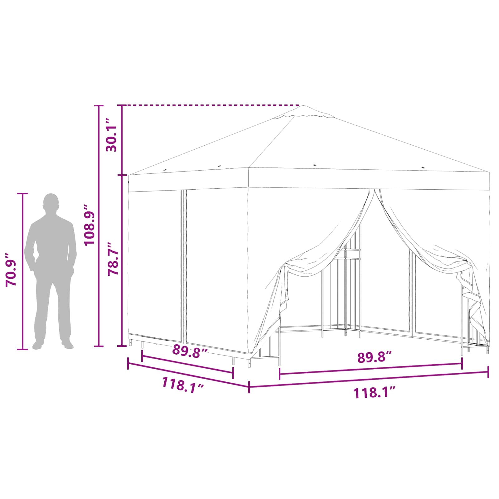 Havelæger med sidevægge 3 x 3 m Gul Polyester og Stål 190 gsm