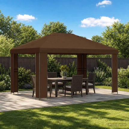 Pavillon 4 × 3 m Brun Polyester og Stål 190 gsm