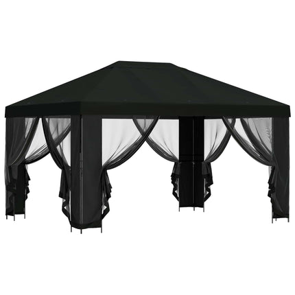 Pavillon med sidetapper 4 × 3 m Sort Polyester og Stål 190 gsm