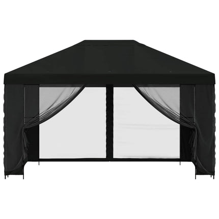 Pavillon med sidetapper 4 × 3 m Sort Polyester og Stål 190 gsm