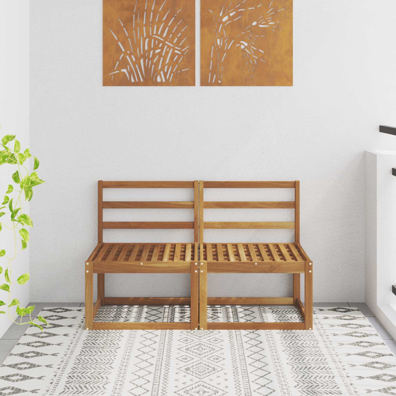 2 Stk Udendrs Mellem Sofa Massivt Akacietr Naturfarvet