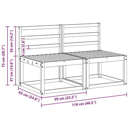 2 Stk Udendørs Mellem Sofa Massivt Akacietræ Naturfarvet