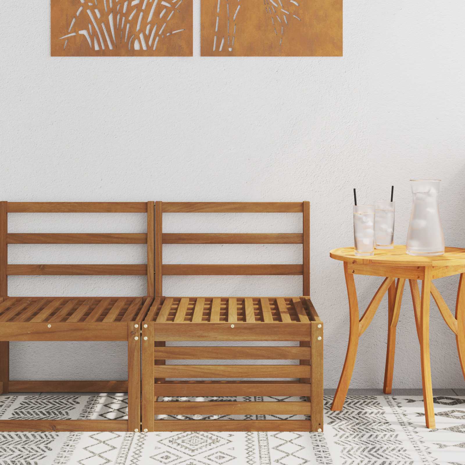 Udendørs Mellem Sofa Massivt Akacietræ Naturfarvet