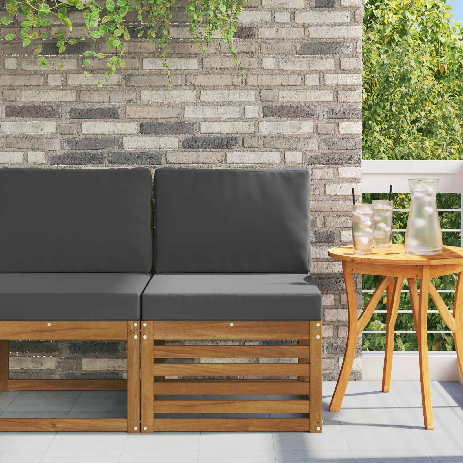 Udendørs Mellem Sofa Massivt Akacietræ Naturfarvet