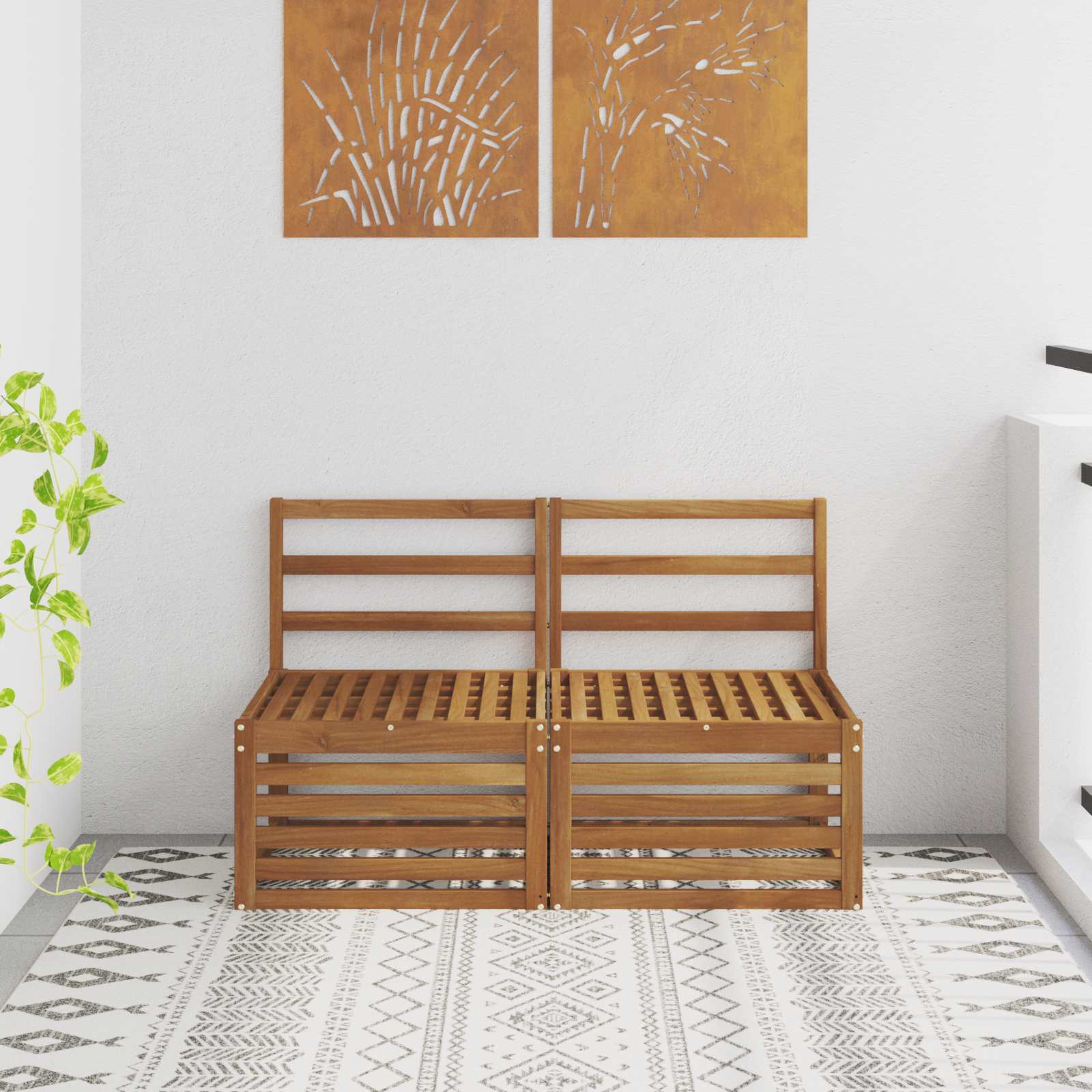 2 Stk Udendrs Mellem Sofa Massivt Akacietr Naturfarvet