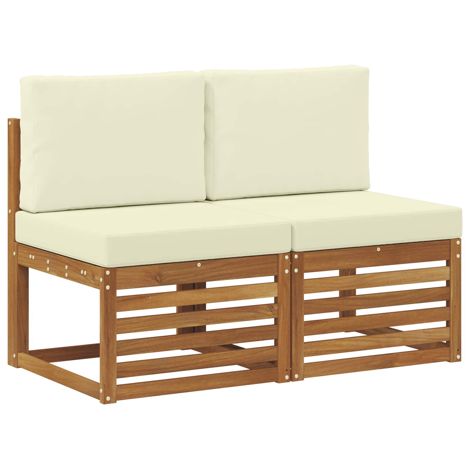2 Stk Udendørs Mellem Sofa Massivt Akacietræ Naturfarvet