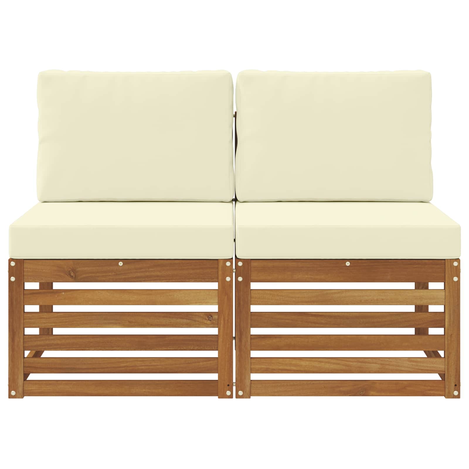 2 Stk Udendørs Mellem Sofa Massivt Akacietræ Naturfarvet