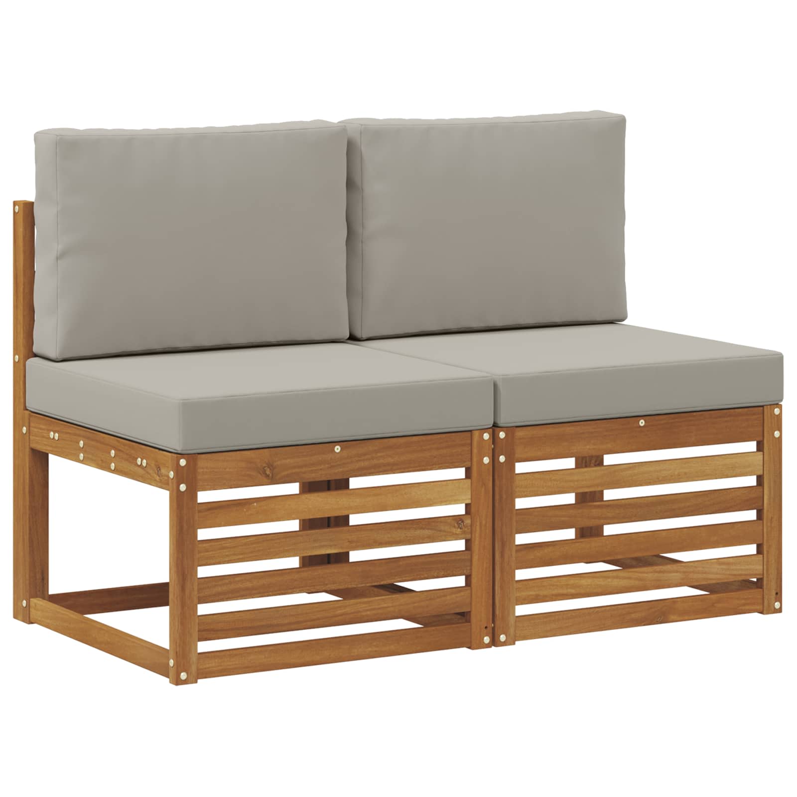 2 Stk Udendørs Mellem Sofa Massivt Akacietræ Naturfarvet