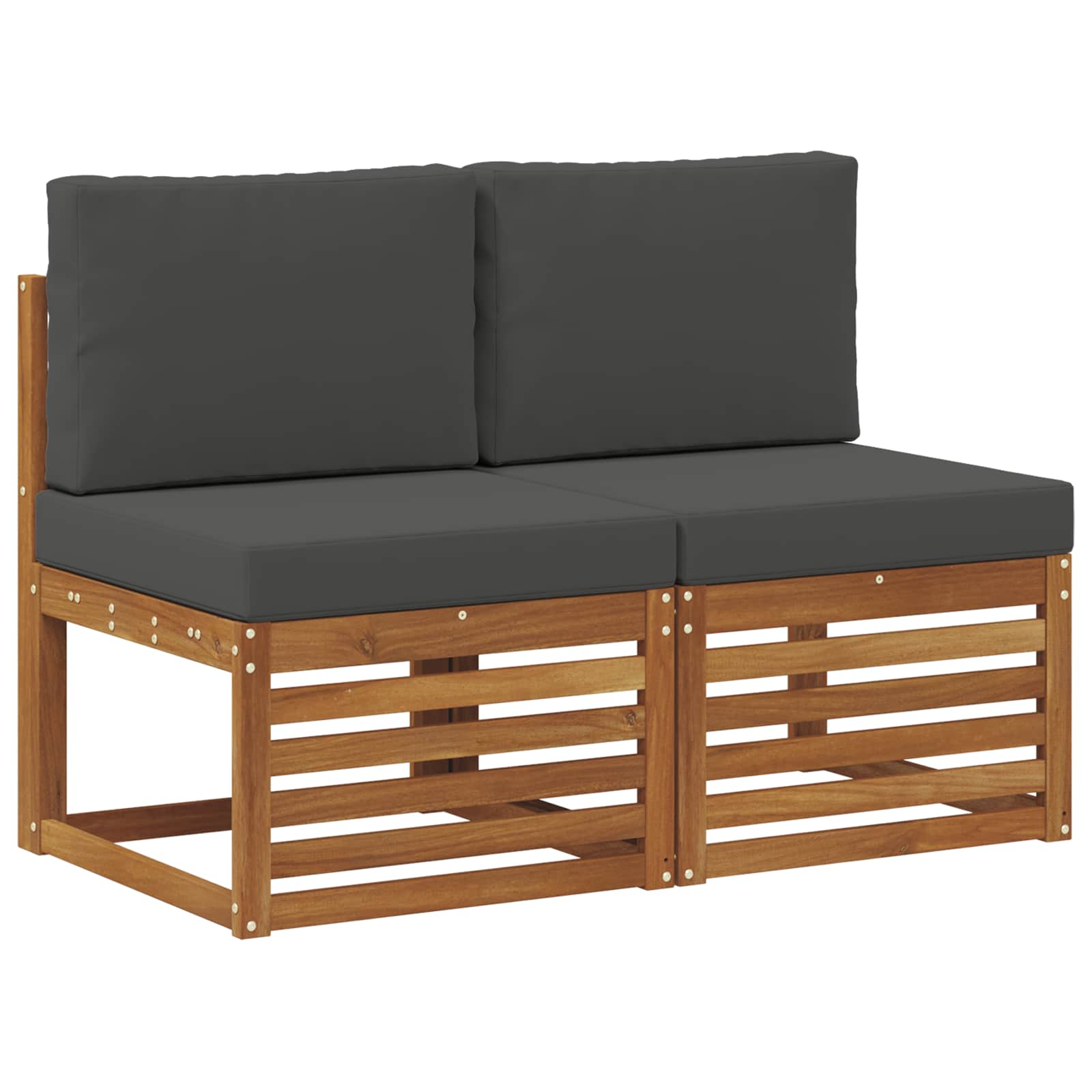 2 Stk Udendørs Mellem Sofa Massivt Akacietræ Naturfarvet