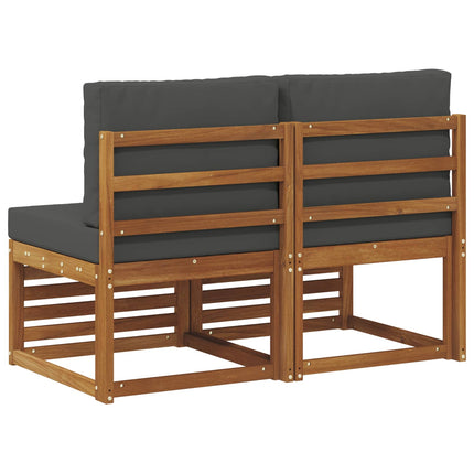 2 Stk Udendørs Mellem Sofa Massivt Akacietræ Naturfarvet