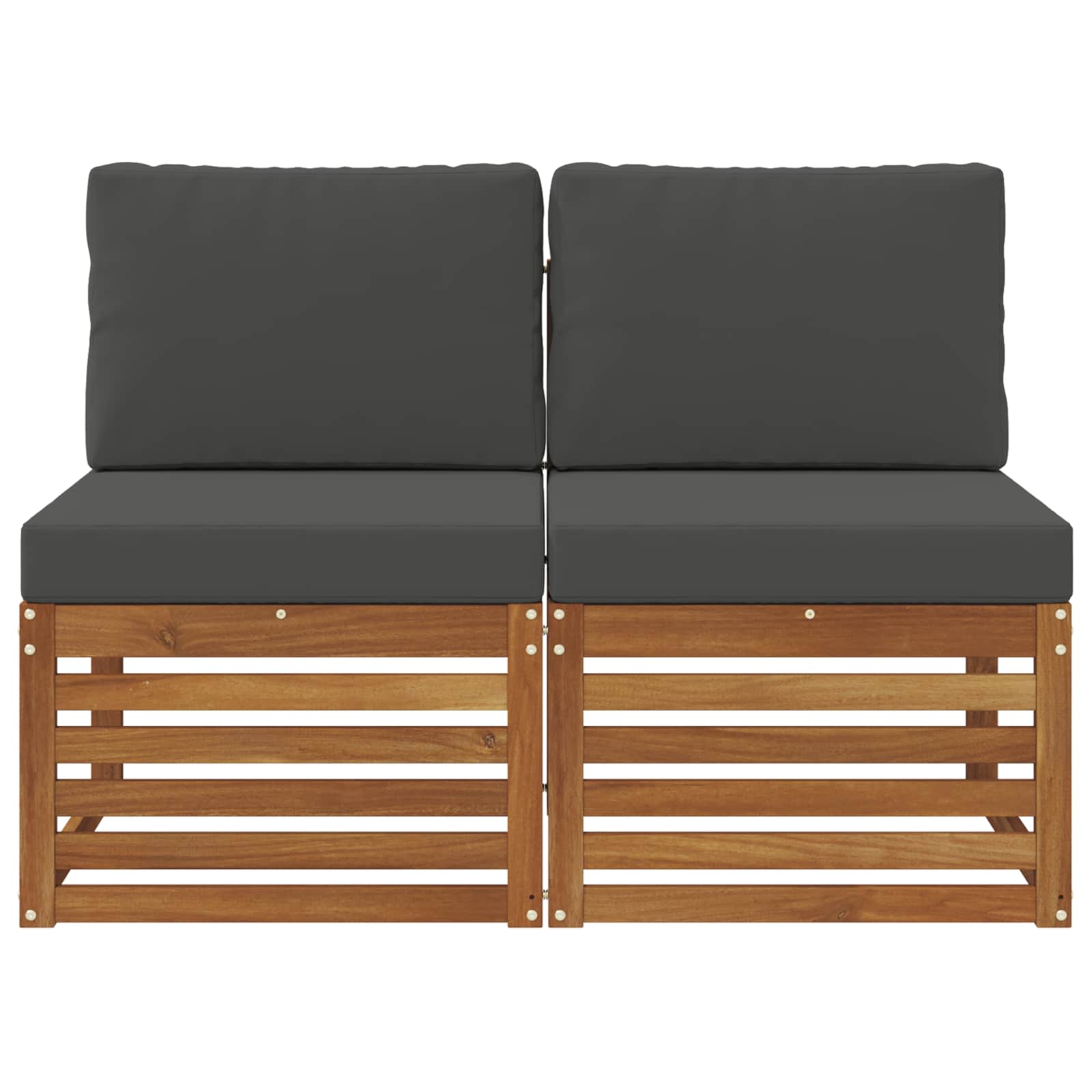 2 Stk Udendørs Mellem Sofa Massivt Akacietræ Naturfarvet